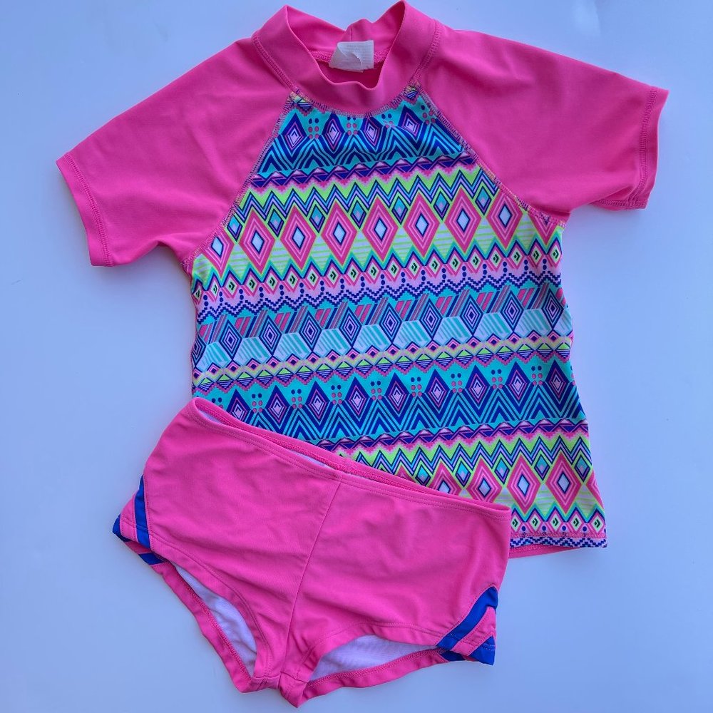 Girls Size 7 tankini short two piece swimsuit swimwear rash guard